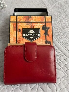 Smooth Red Leather Wallet with Snap Closure